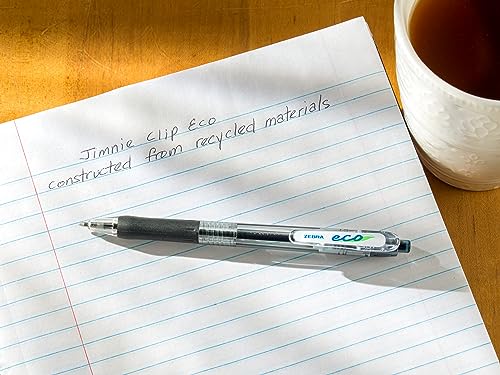 Zebra Pen Eco Jimnie-Clip Retractable Ballpoint Pen, Medium Point, 1.0mm, Black Ink, 12-Count