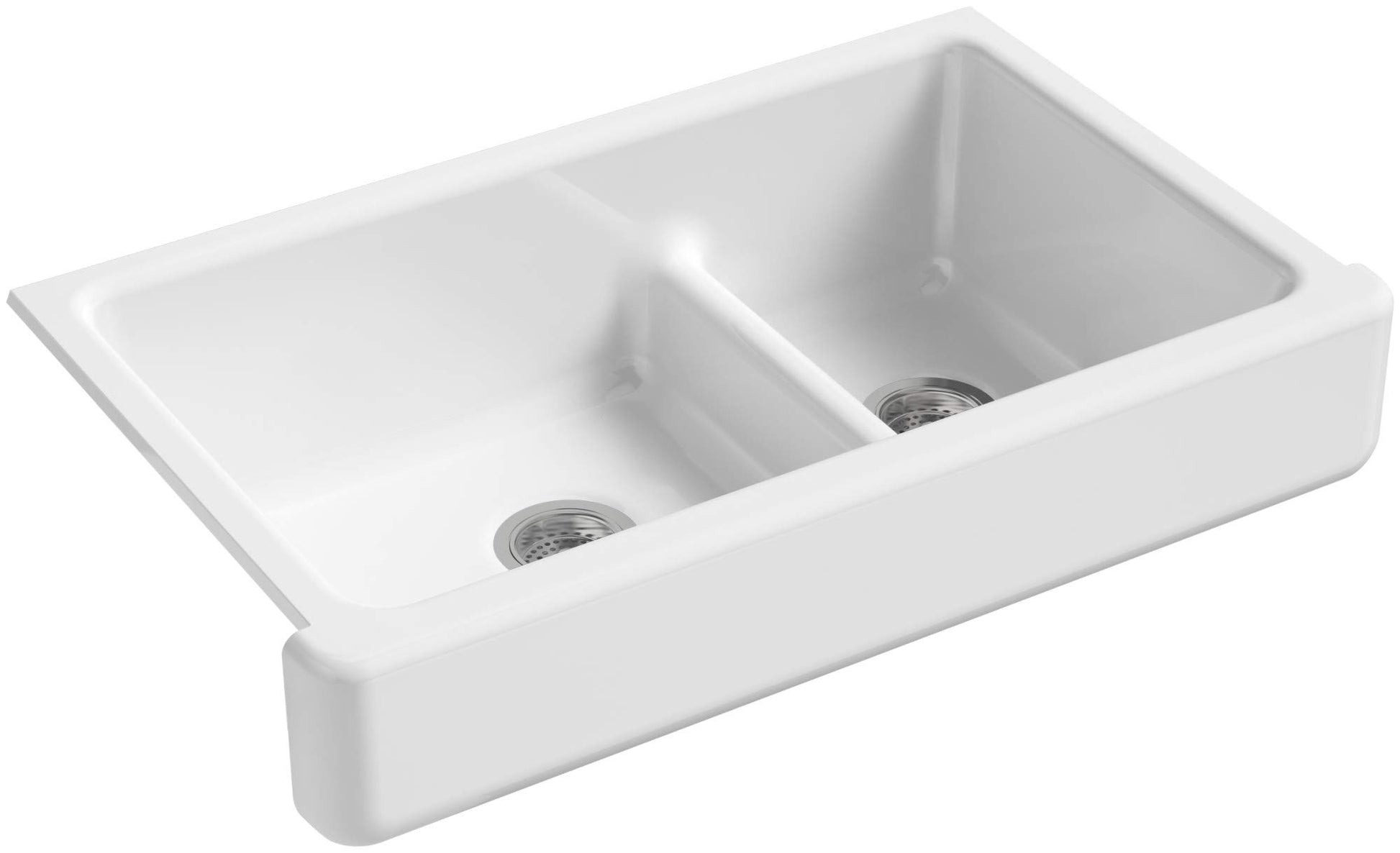 Kohler 6426-0 Whitehaven® Smart Divide® 35-1/2" undermount double-bowl farmhouse kitchen sink with short apron, White