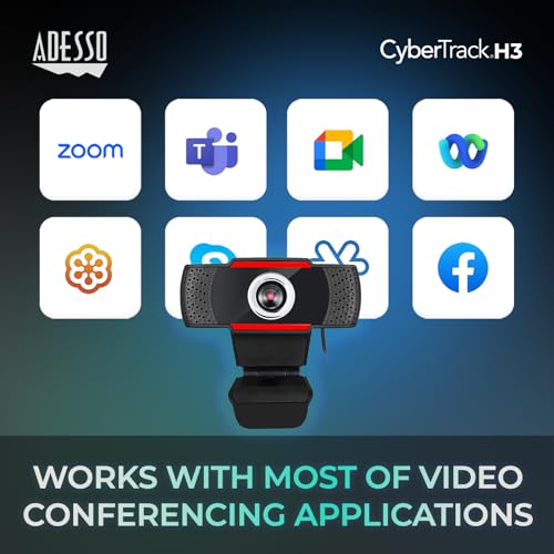 Adesso CyberTrack H3 Webcam 12 Megapixel 30 fps USB 20 1280x720 Video CMOS Sensor Manual-Focus Microphone for PC & Laptop, Black