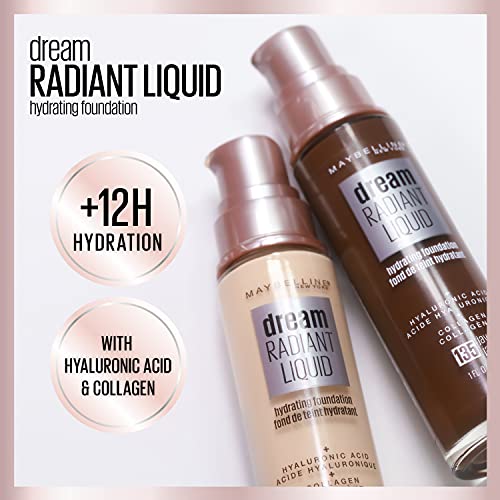 Maybelline Dream Radiant Liquid Medium Coverage Hydrating Makeup, Lightweight Liquid Foundation, Fair Ivory, 1 Count