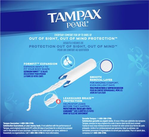 Tampax, Pearl Tampons Super Plus Absorbency with LeakGuard Braid Unscented, 36 Count
