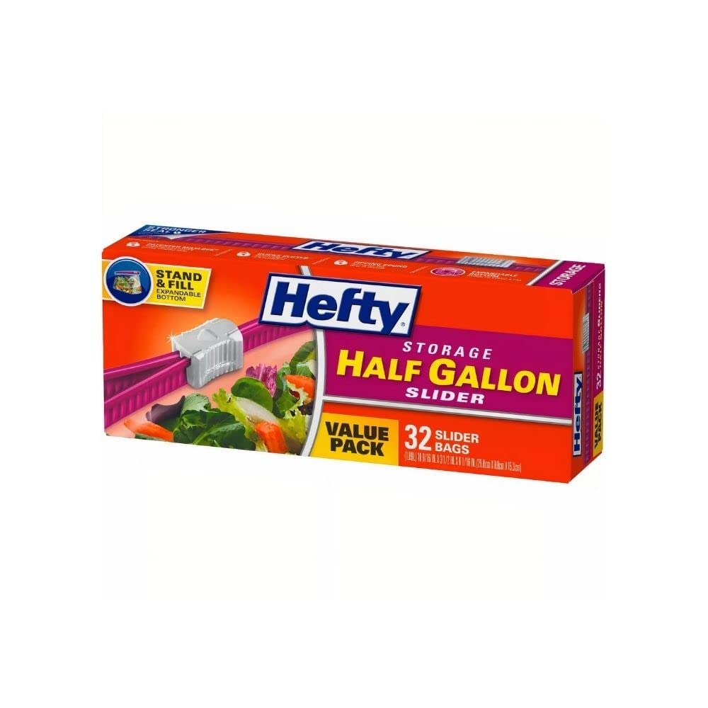 Hefty Slider Bags Half Gallon, 32 Count (Pack of 9)