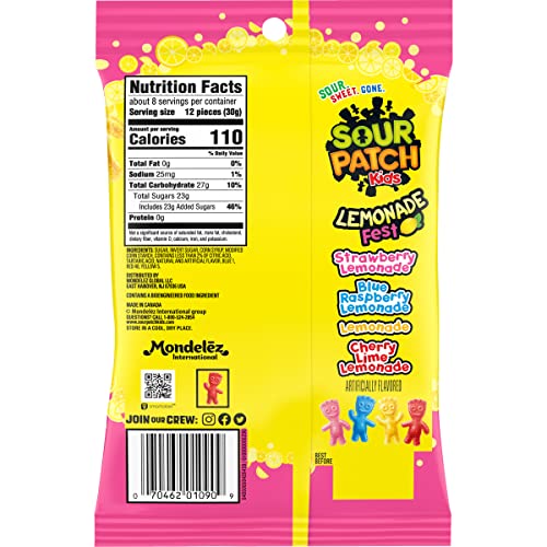 SOUR PATCH KIDS Lemonade Fest Soft & Chewy Candy, 8.02 oz