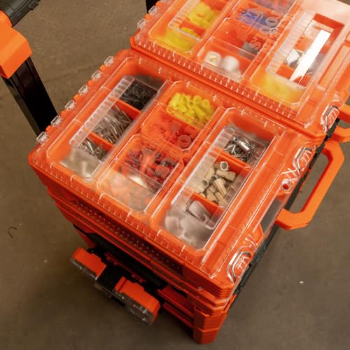 Klein Tools 54808MB MODbox Tall Compartment Box, Half-Width Tool Organizer, Small Parts Tool Box with 10 Compartments, 4 Removable Bins, Stackable Module