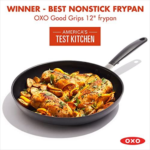OXO Good Grips 11" Frying Pan Skillet, 3-Layered German Engineered Nonstick Coating, Stainless Steel Handle with Nonslip Silicone, Induction Suitable, Black