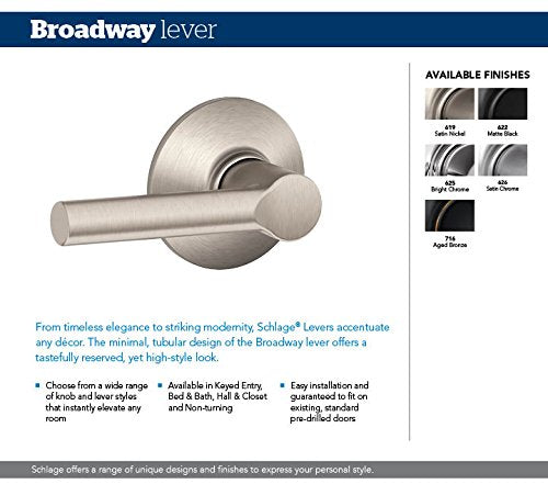 SCHLAGE Broadway Lever with Century Trim Non-Turning Lock, Bright Chrome (F170 BRW 625 CEN)