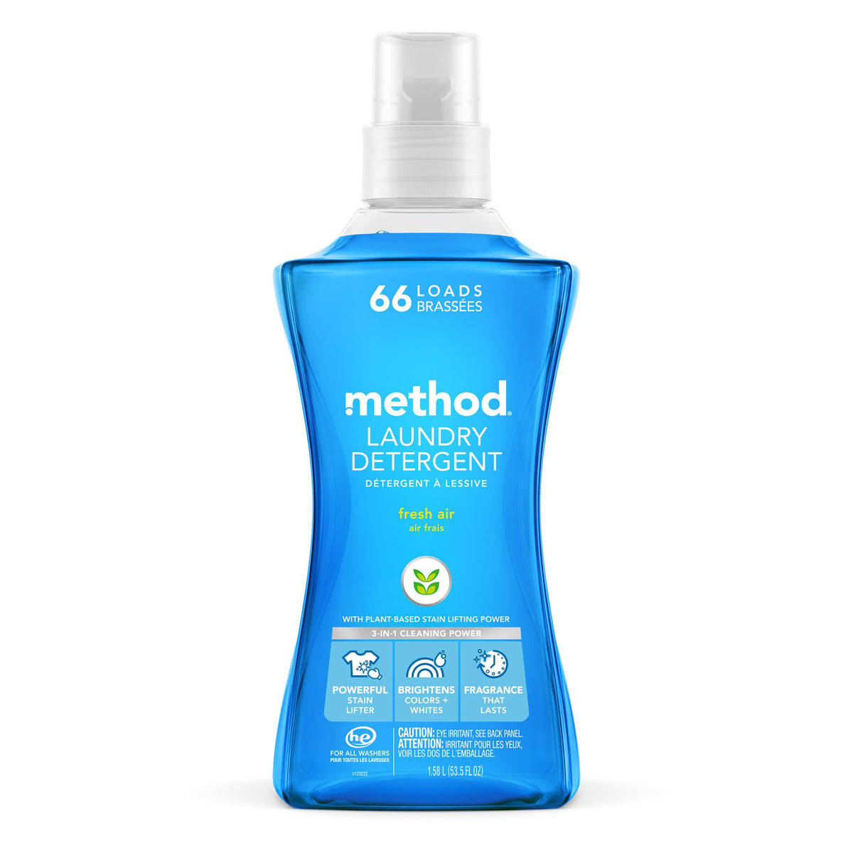 Method Liquid Laundry Detergent, Fresh Air, 66 Loads Per Bottle, Biodegradable Formula, Plant-Based Stain Remover, 53.5 Fl Oz (Pack of 1)