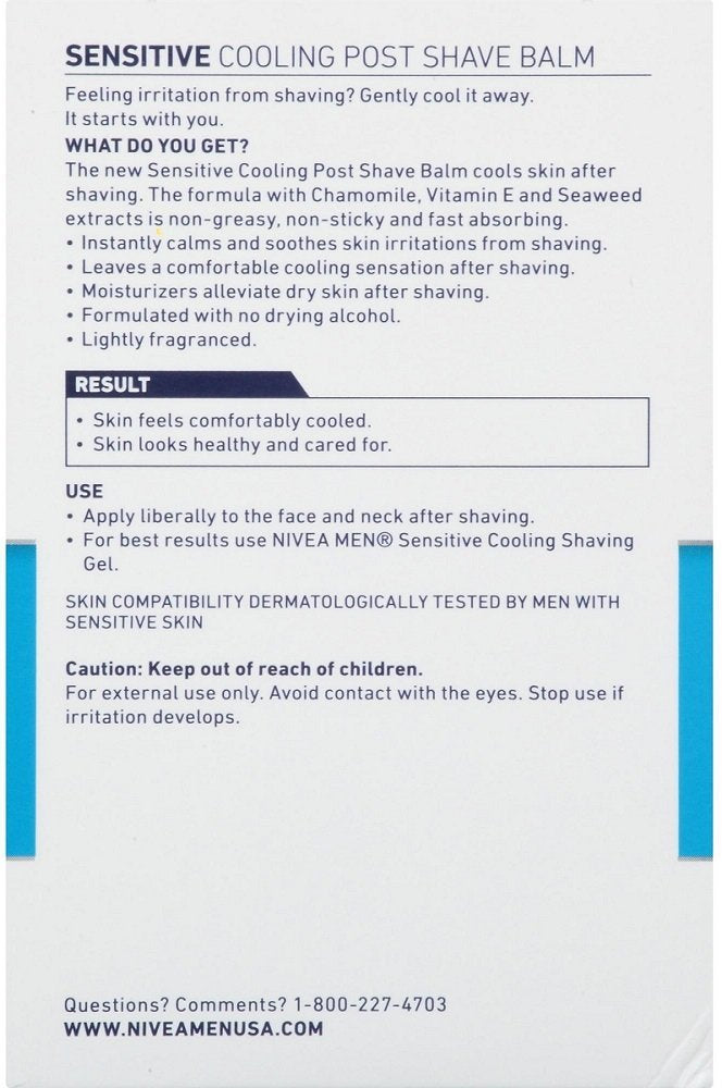 Nivea for Men Sensitive Cooling Post Shave Balm 3.3 Ounce