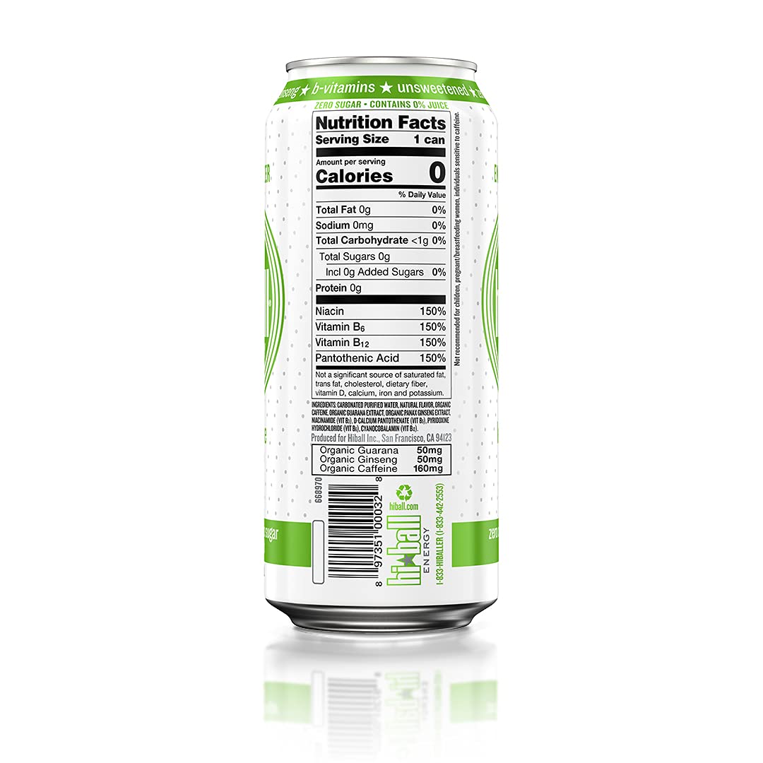 Hiball Clean Energy Seltzer Water, Caffeinated Sparkling Water Made with Vitamin B12 and Vitamin B6, Sugar Free, 16 Fl Oz (Pack of 8), Lemon Lime