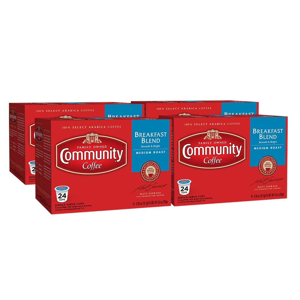 Community Coffee Breakfast Blend Medium Roast Single Serve K-Cup Compatible Coffee Pods, Box of 24 Pods (Pack of 4)