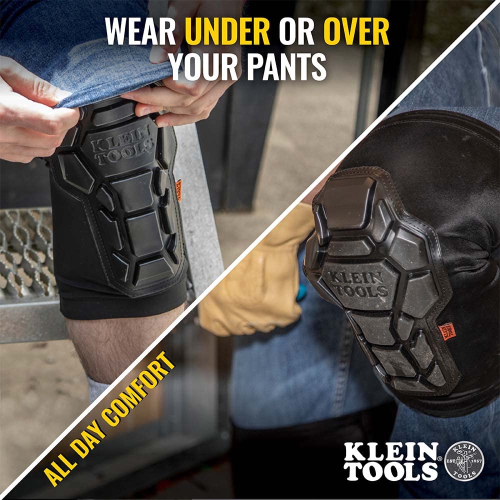 Klein Tools 60615 Knee Pad, Heavy Duty Padded Knee Sleeves, Breathable Mesh Back, Elastic Cuff with Slip-Resistant Silicone, S/M, Black