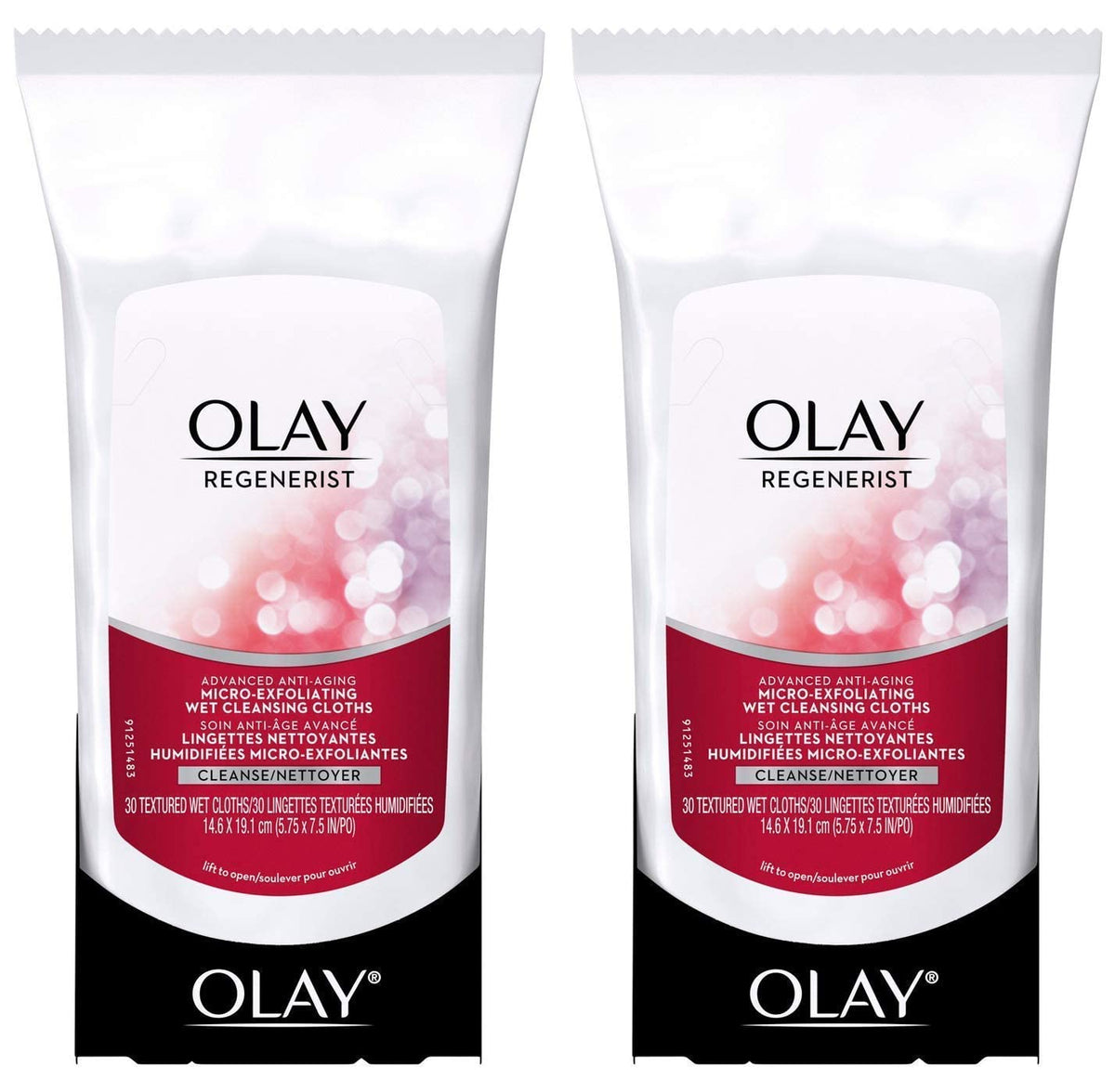 Olay Regenerist Micro-Exfoliating Wet Cleansing Cloths 30 Count (Pack of 2)