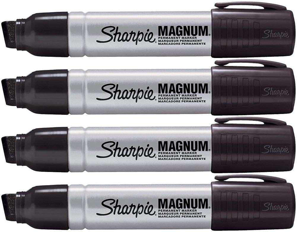 Sharpie 44001 Oversized Chisel Tip Extra Wide Magnum Permanent Marker (4 Pack), Black, Sturdy Extra-wide Felt Chisel Tip, Quick-drying Ink is Fade-and Water-Resistant