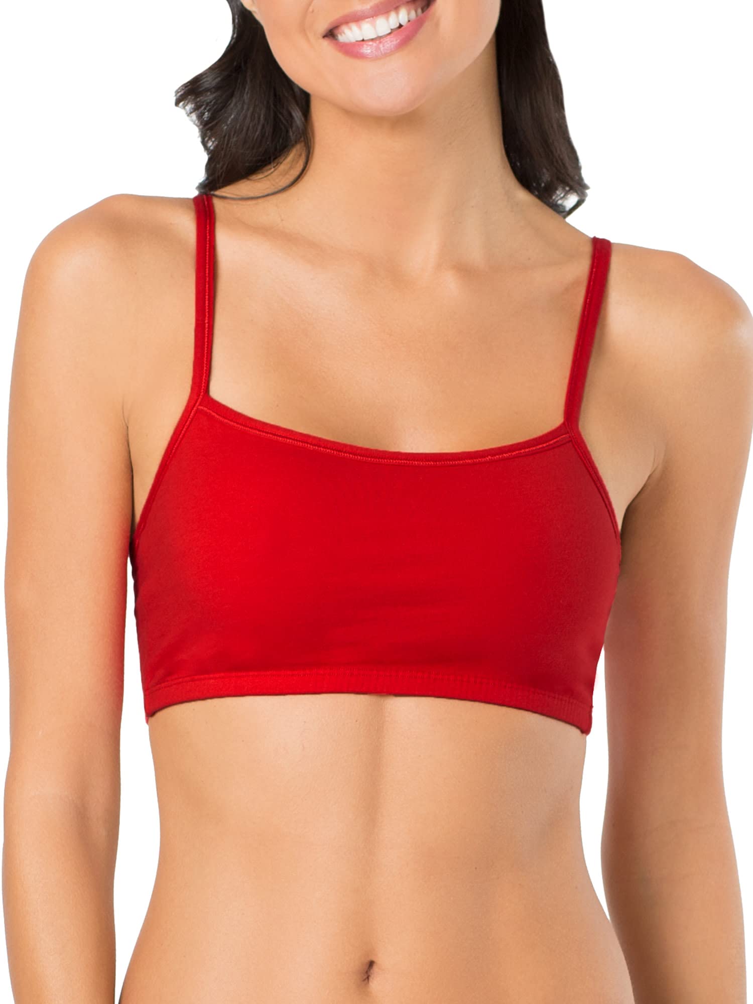 Fruit of the Loom Womens Spaghetti Strap Cotton Pull Over 3 Pack Sports Bra, Kaleidoscope/Charcoal/Red Hot, 38