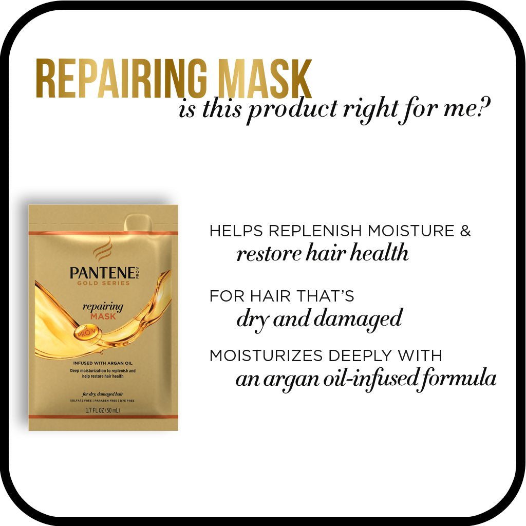 Gold Series, from Pantene Pro-V, Repairing Mask Treatment, with Argan Oil, Moisturize and Restore, 1.7 fl oz - Pack of 10