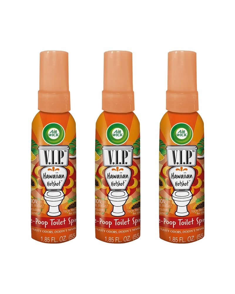 Air Wick V.I.P. Pre-Poop Toilet Spray | Hawaiian Hotshot Scent | Contains Essential Oils | Travel size Air Freshener | Up to 100 uses - 1.85 Ounce (Pack of 3)