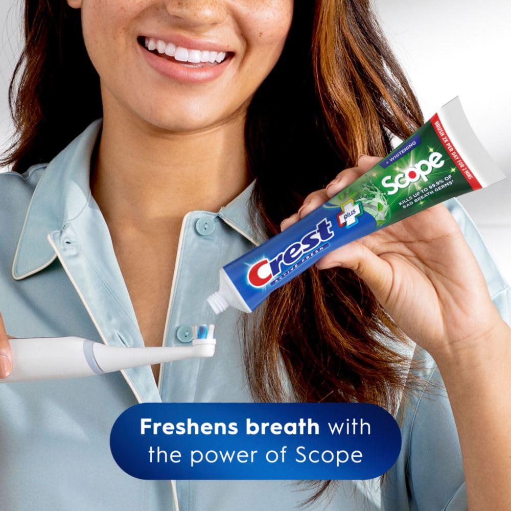 Crest Whitening Plus Scope, Complete Active Fresh + Whitening Toothpaste, 5.5oz, Toothpaste Sensitive Teeth, Pack of 4