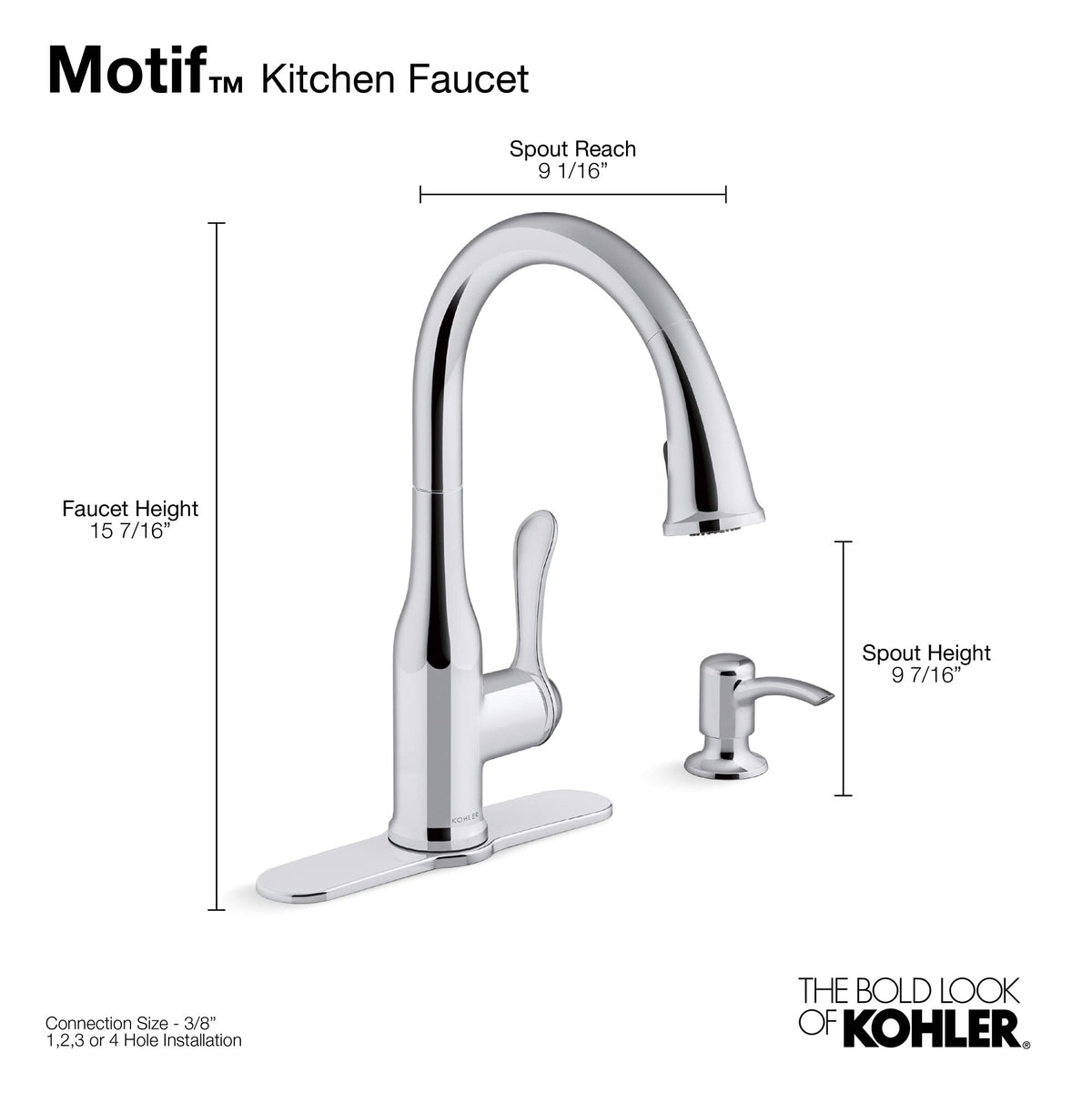 KOHLER K-R23863-SD-2BZ Motif Kitchen Faucet, Pull-Down Sprayer, Spot Resistant, Oil-Rubbed Bronze