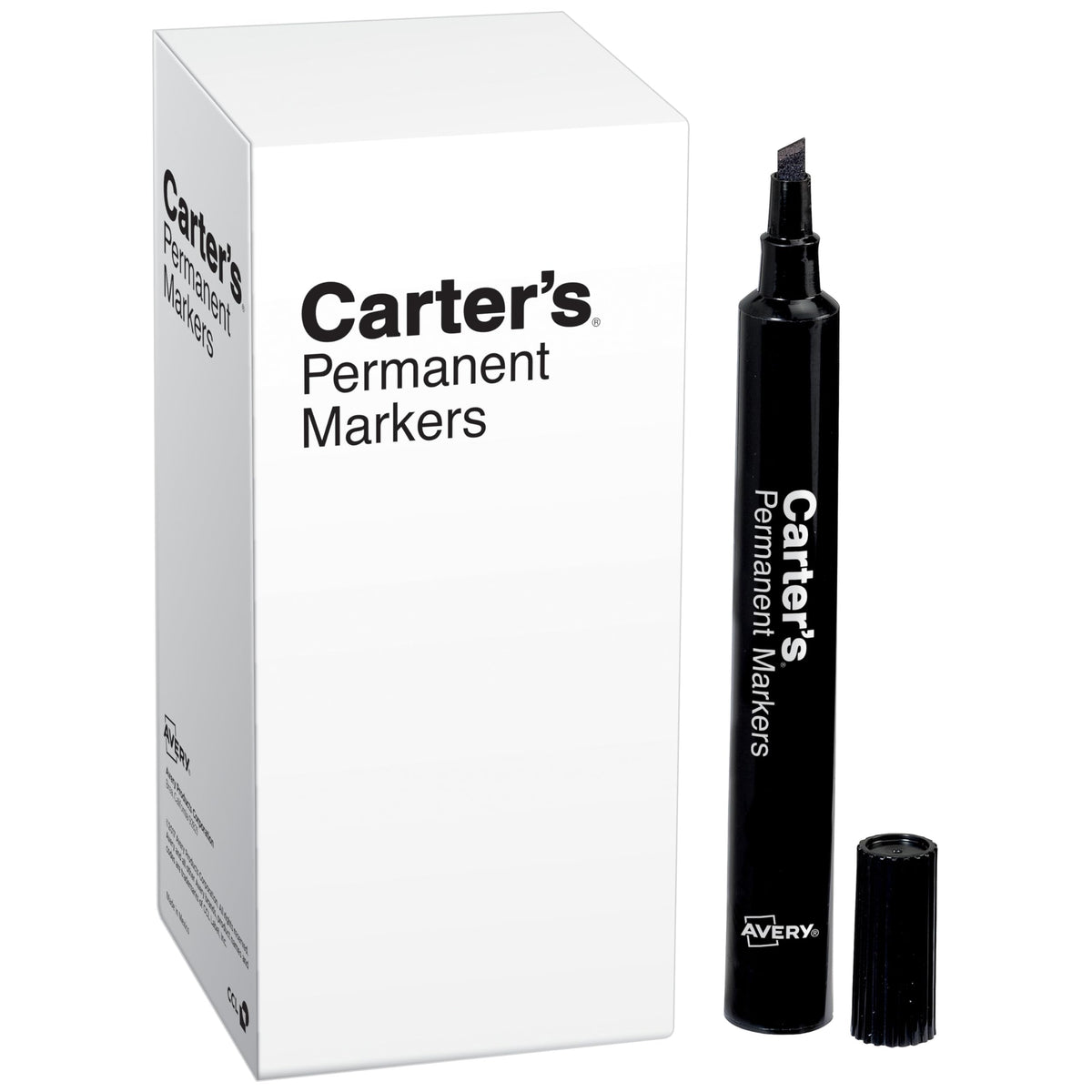 AVERY Carter's Permanent Markers, Chisel Tip, Large Desk-Style Size, 12 Black Markers (27178)