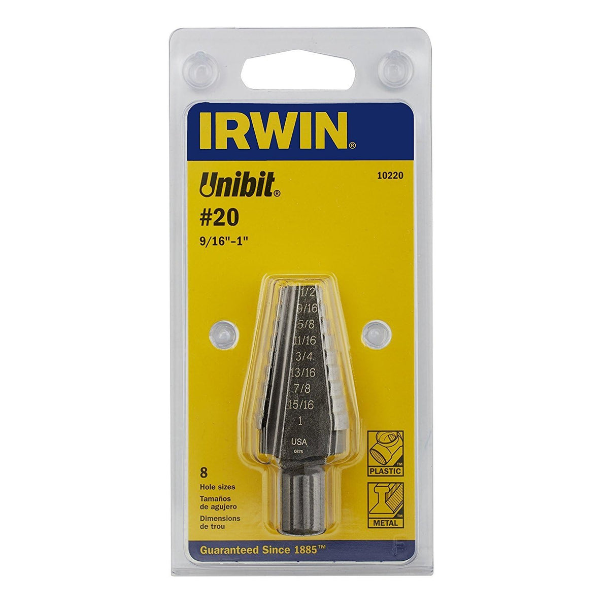 Irwin Tools Unibit #20 9/16-Inch to 1-Inch Step-Drill Bit, 1/2-Inch Shank (10220)