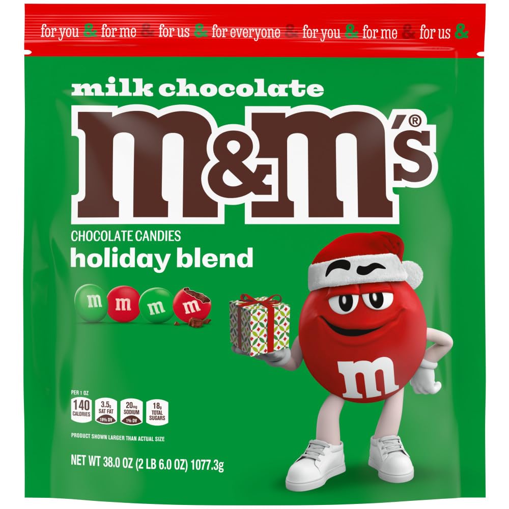 M&M'S Milk Chocolate Red & Green Christmas Candy Bulk Assortment, Bulk Christmas Candy 38 oz Resealable Bag
