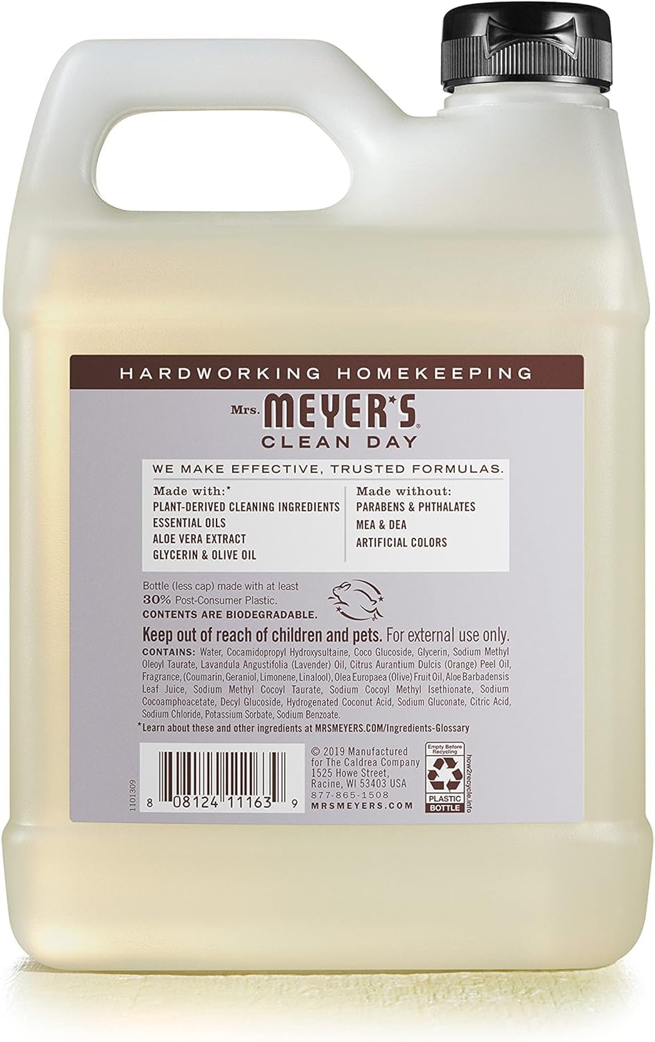MRS. MEYER'S CLEAN DAY Hand Soap Refill, Made with Essential Oils, Biodegradable Formula, Lavender, 33 fl. (Pack of 4)