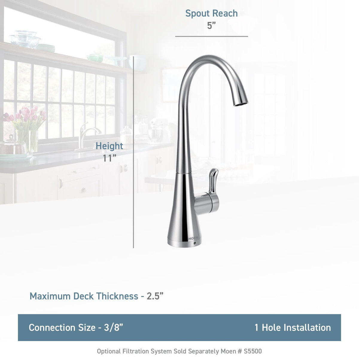 Moen S5520BG Sip Transitional Cold Water Kitchen Beverage Faucet with Optional Filtration System, Brushed Gold