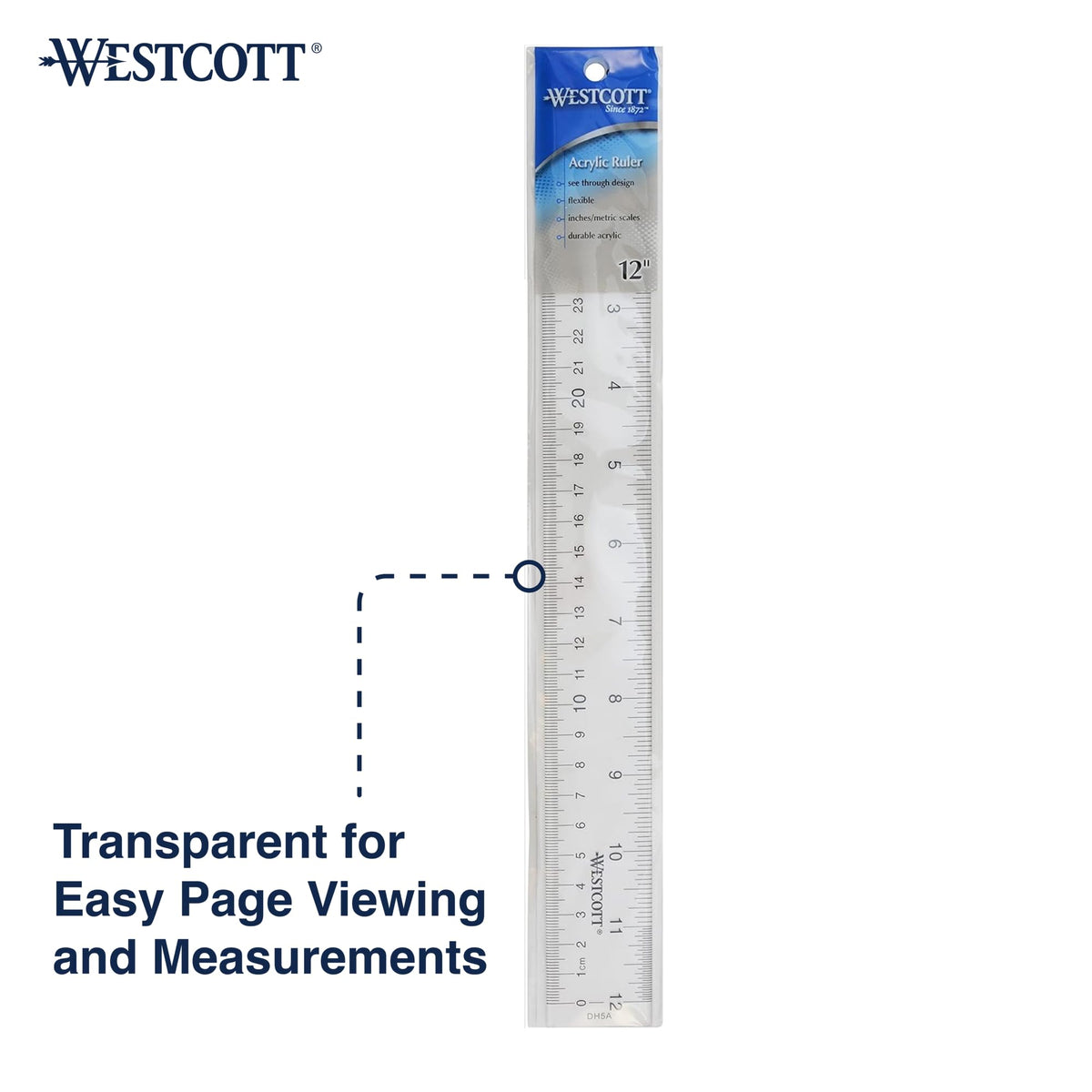 Westcott 10562 Acrylic Clear Ruler, 12 In