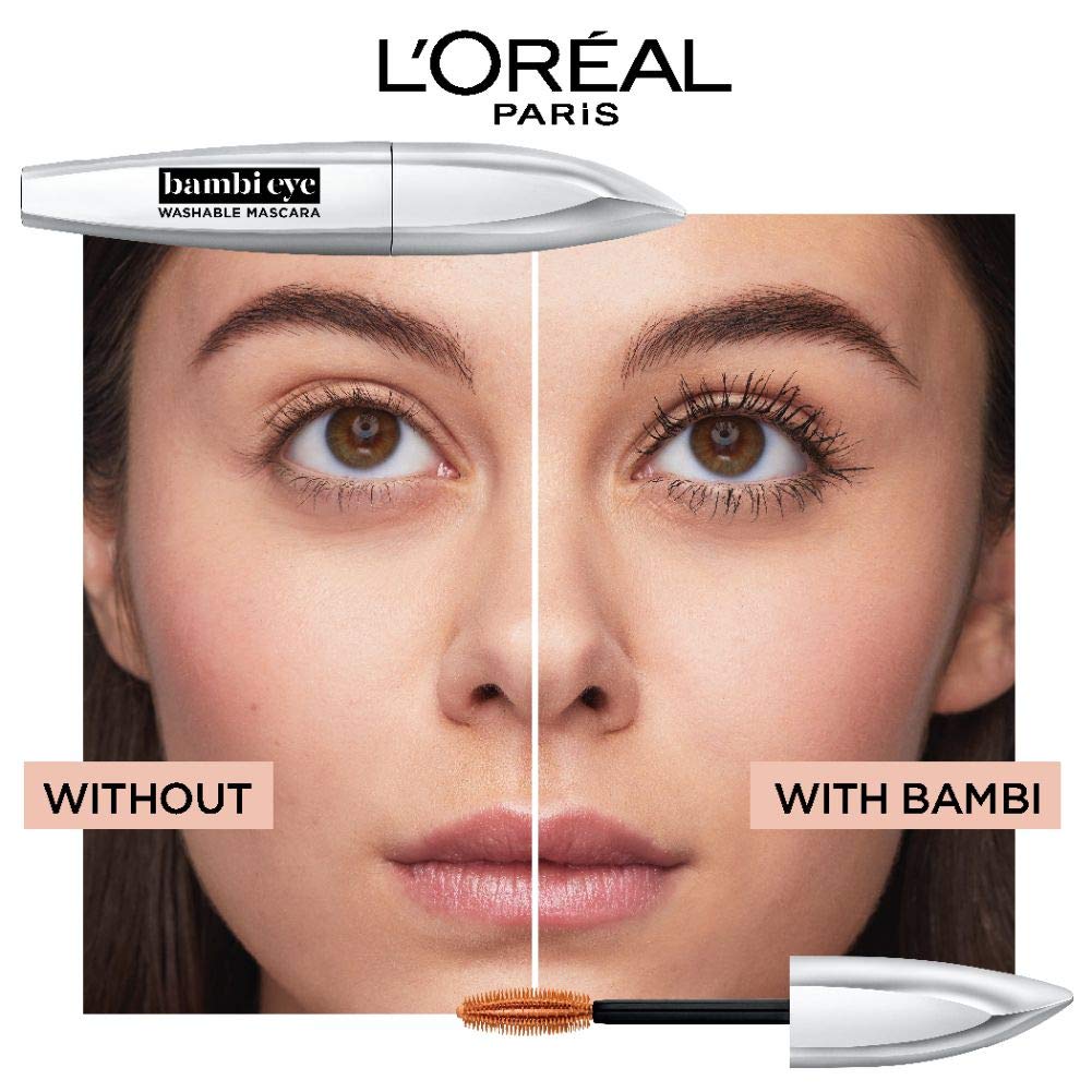 L'Oreal Paris Makeup Bambi Eye Mascara, Lasting Volume, Length & Lift, Doe-Eye Definition, No Clumping or Smudging, Waterproof, Blackest Black, 0.21 Fl Oz
