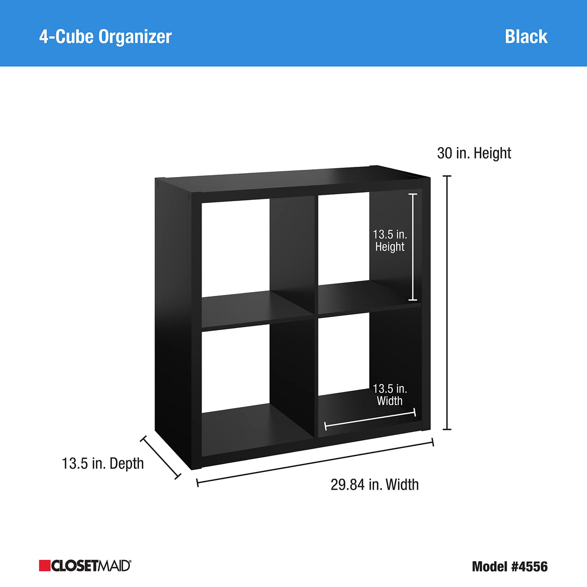 ClosetMaid 4556 Decorative Open Back 4-Cube Storage Organizer, Black