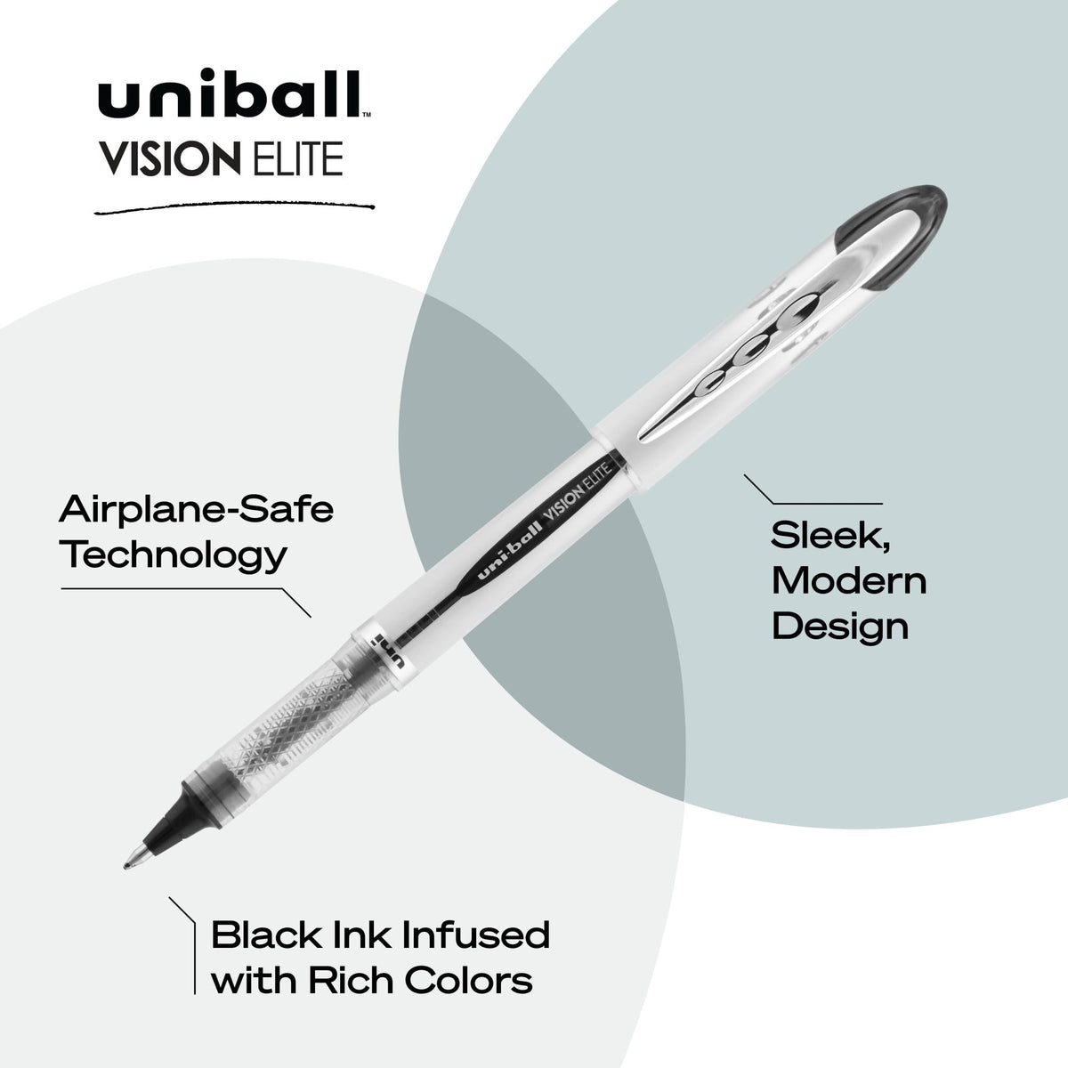 Uniball Vision Elite Bold Rollerball Pens; Black Ink; Pack of 3; Fine Point Smooth Writing Pens; Office Supplies