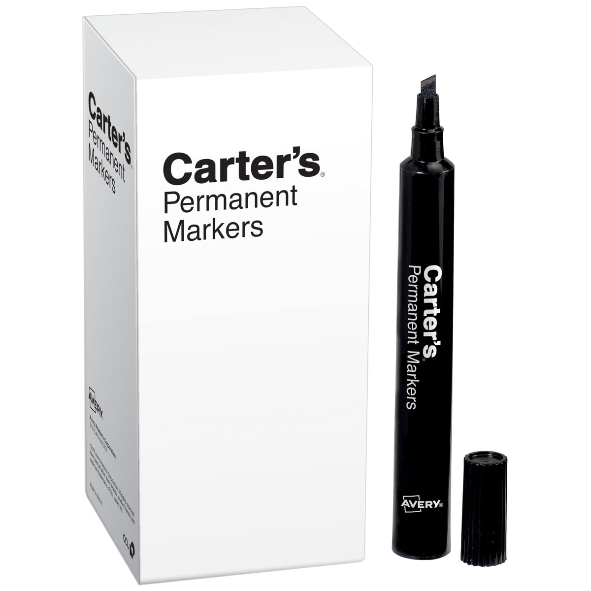 Carter's Permanent Markers, Chisel Tip, Large Desk-Style Size, 12 Black Markers (27178)