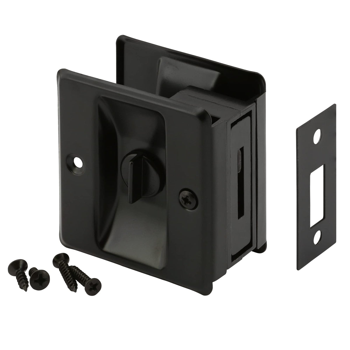 Prime-Line N 7578 Pocket Door Privacy Lock with Pull, Matte Black Finish (Single Pack)