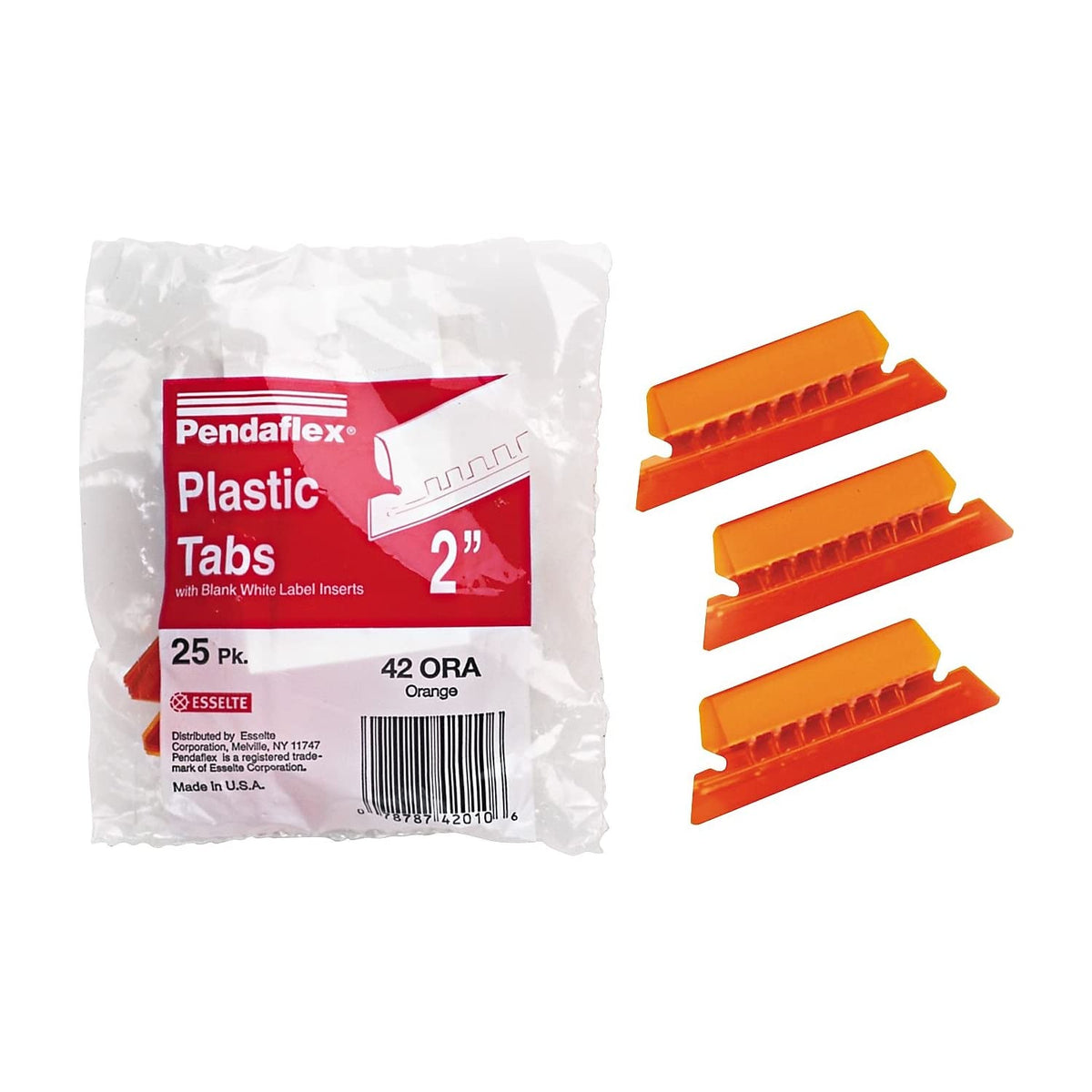 Hanging File Folder Tabs, 1/5 Tab, Two Inch, Orange Tab/White Insert, 25/Pack, Sold as 1 Package