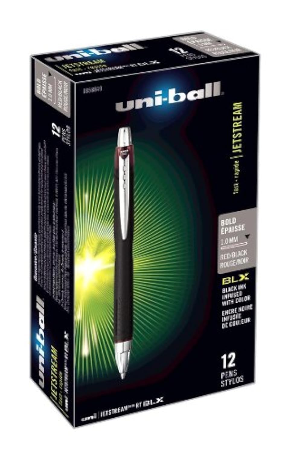 uni-ball Jetstream RT BLX Retractable Ballpoint Pens Medium Point, 1.0mm, Red/Black, 12 Pack
