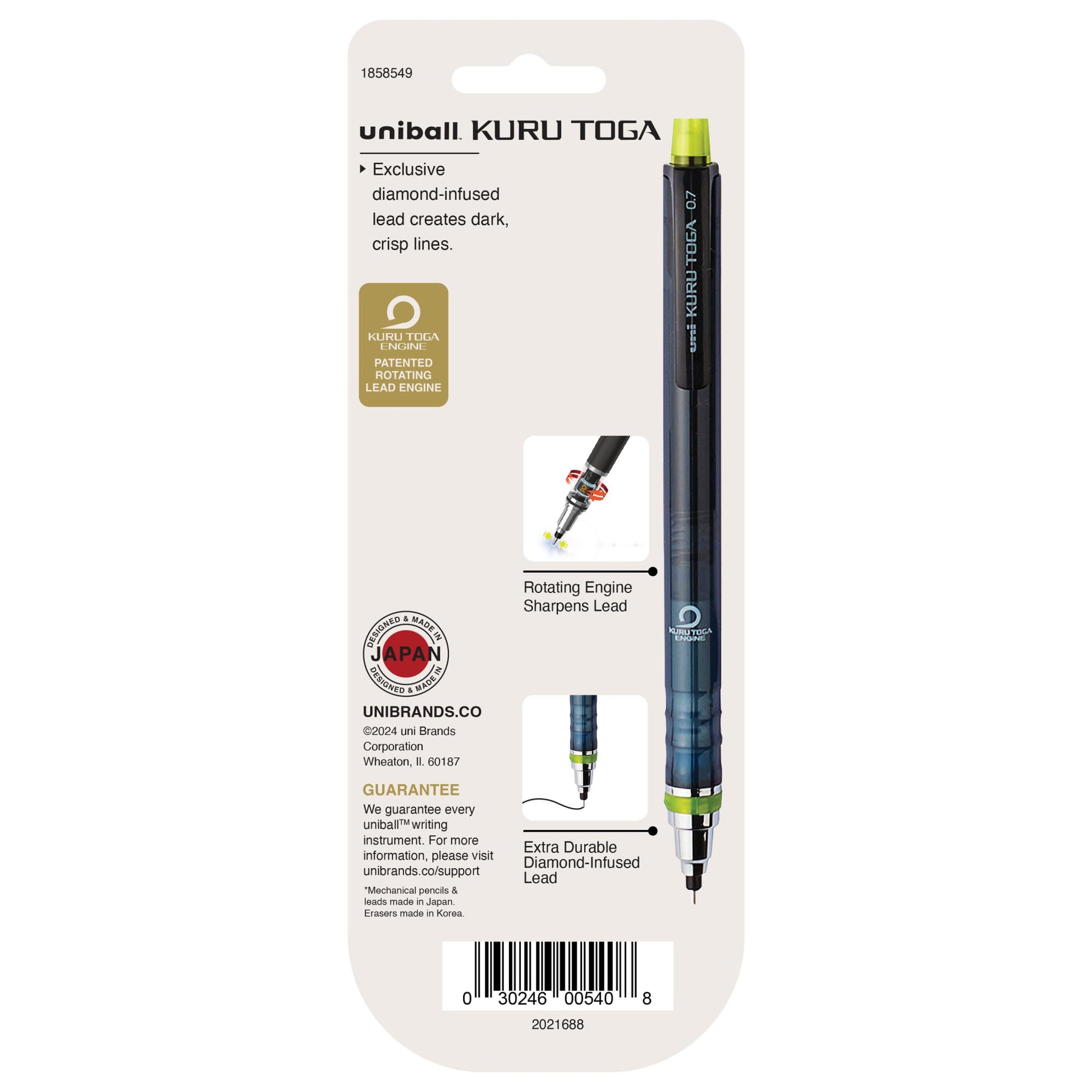 uni-ball Kuru Toga Mechanical Pencil with 0.7 mm Lead Refills & Pencil Erasers, HB #2
