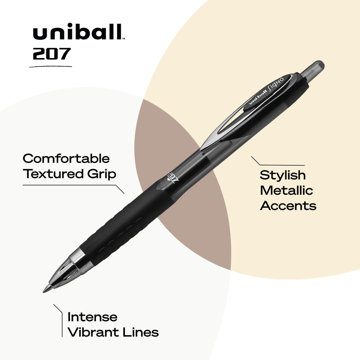 uniball™ 207 Retractable Gel Pens, Medium Point (0.7mm), Assorted, 3 Pack