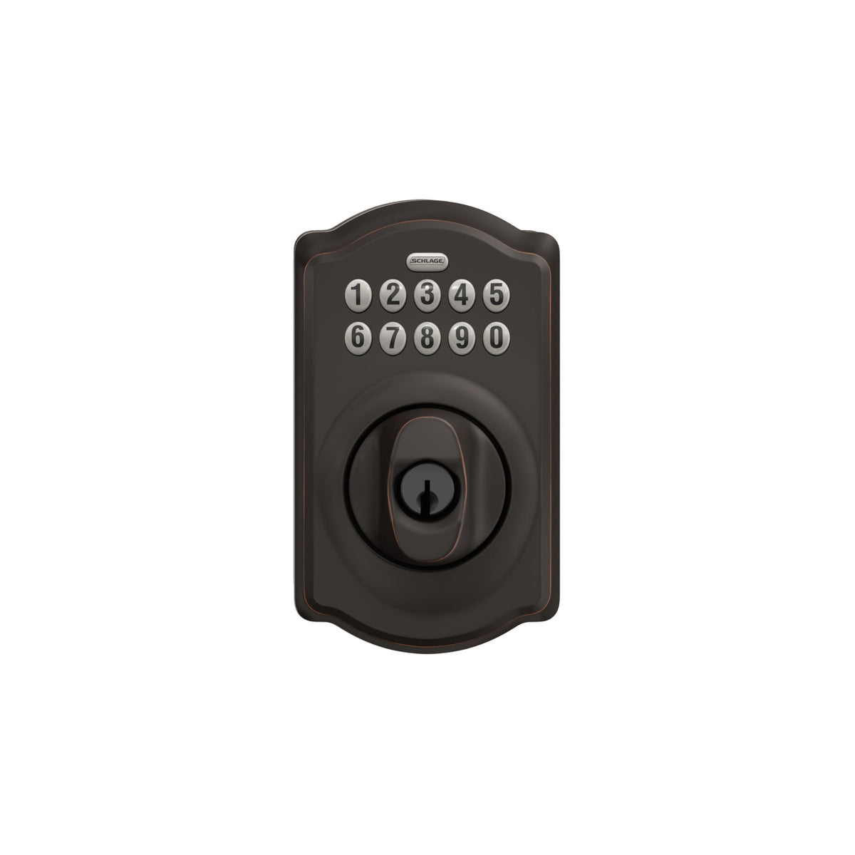 Schlage BE365 V CAM 716 Camelot Keypad Deadbolt, Electronic Keyless Entry Lock, Aged Bronze