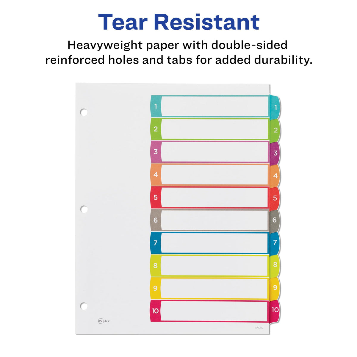 Avery 10 Tab Dividers for 3 Ring Binders, Customizable Table of Contents, Multicolor Tabs, 1 Set (11842)