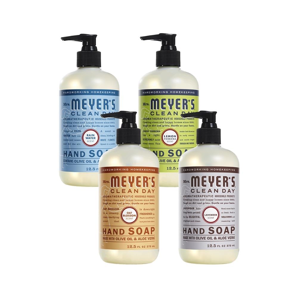 Mrs. MEYER'S CLEAN DAY Holiday Hand Soap Bundle (Lavender + Lemon Verbena + Rainwater + Oat Blossom)