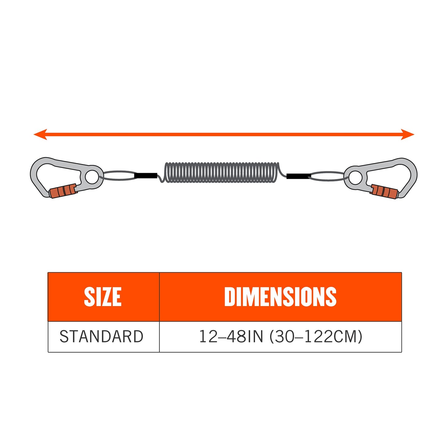 Coil Tool Lanyard with Two Carabiners, Tool Weight Capacity 2 lbs, Ergodyne Squids 3166 , Black