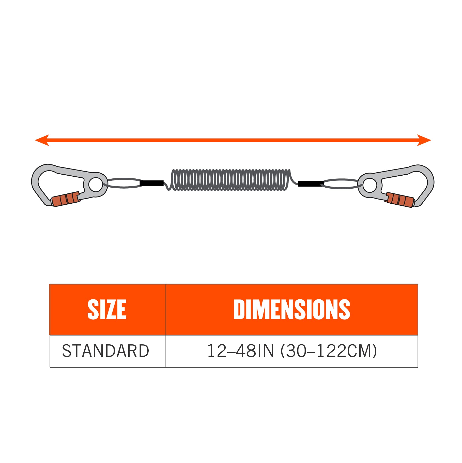 Coil Tool Lanyard with Two Carabiners, Tool Weight Capacity 2 lbs, Ergodyne Squids 3166 , Black