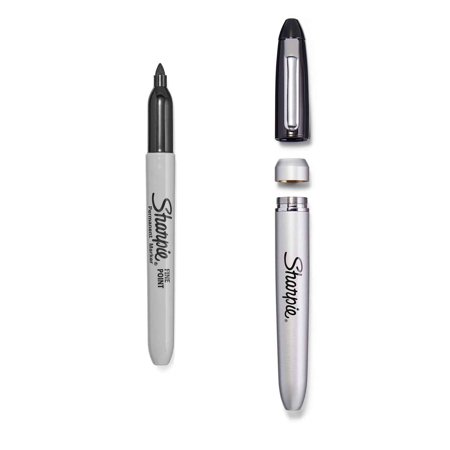 Sharpie Permanent Markers with Stainless Steel Marker Case Fine Point Black 6 Count