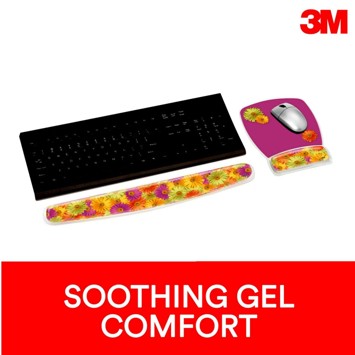 3M Precise Mouse Pad with Gel Wrist Rest, Soothing Gel Comfort with Durable, Easy to Clean Cover, Optical Mouse Performance, Daisy Design (MW308DS)