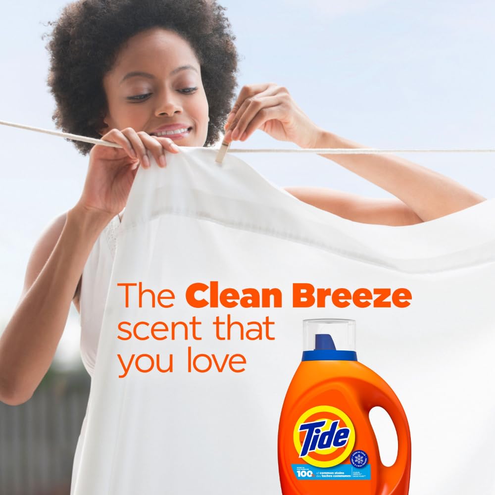 Tide Liquid Laundry Detergent, Clean Breeze Scent, 80 fl oz, 64 Loads, Boosted Clean Even in Cold Water with Concentrated Washing Soap