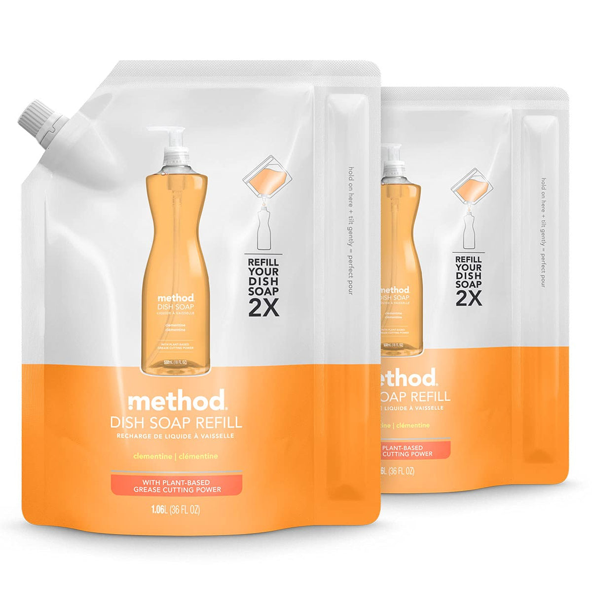 Method Dish Soap Refills, Clementine, 36 Fl Oz, 2 Pack