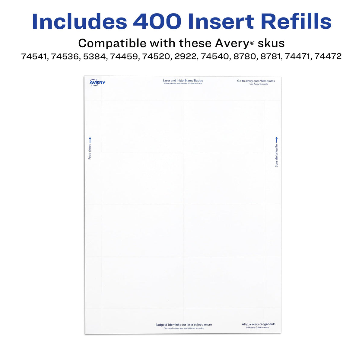 Avery Customizable Name Badge Inserts, 3" x 4", White, 300 Printable Name Tag Inserts (5392)
