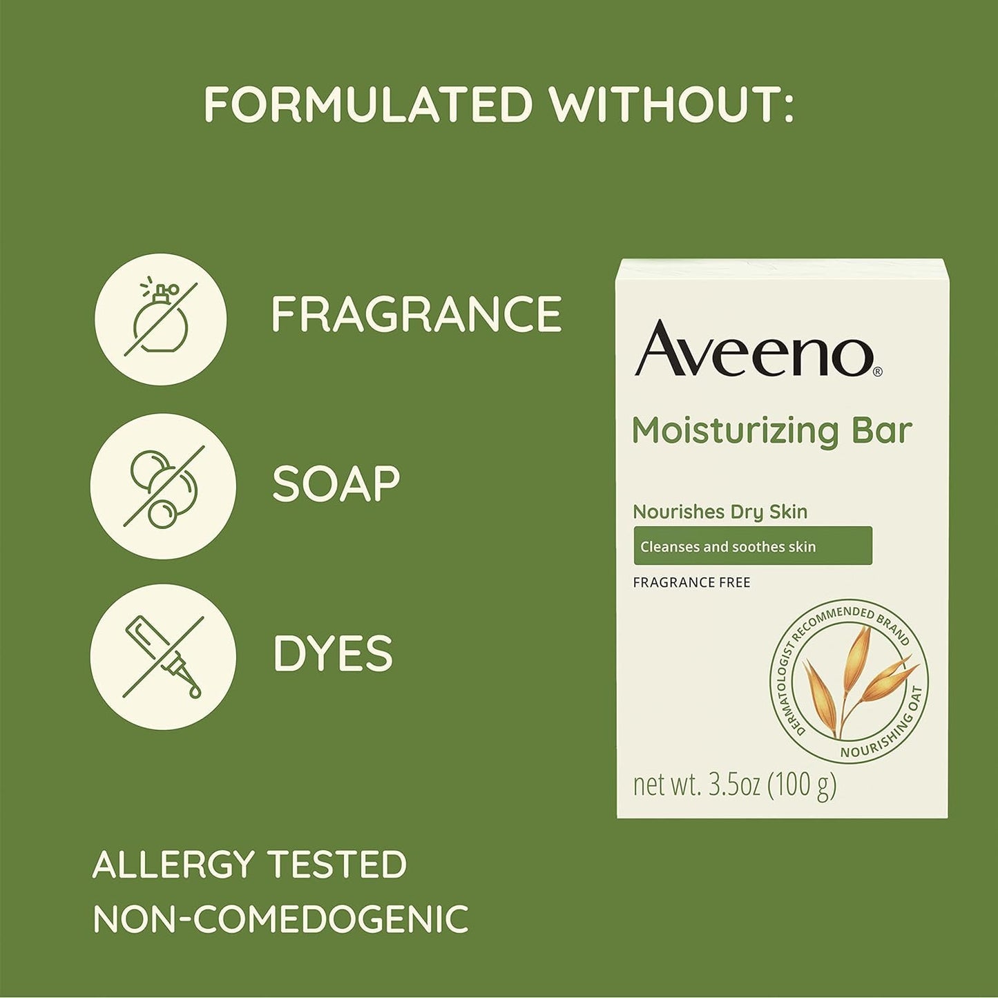 AVEENO Naturals Moisturizing Bar for Dry Skin 3.50 oz (Pack of 12) - Packaging May Vary