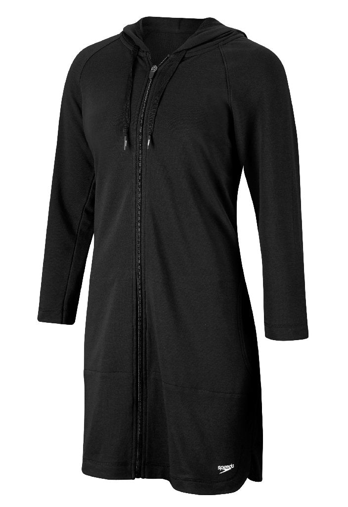 Speedo Women's Uv Cover Up Aquatic Quarter Sleeve Robe Solid,Speedo Black,X-Large