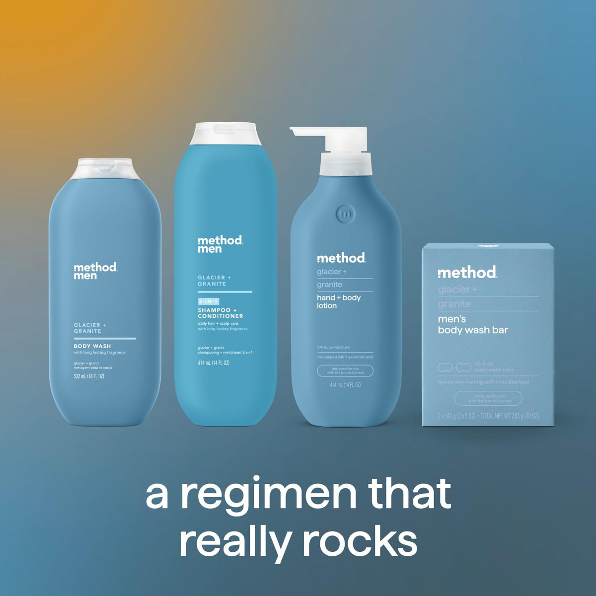 Method Men 2 in 1 Shampoo and Conditioner; Glacier + Granite; 14 oz; 6 pack